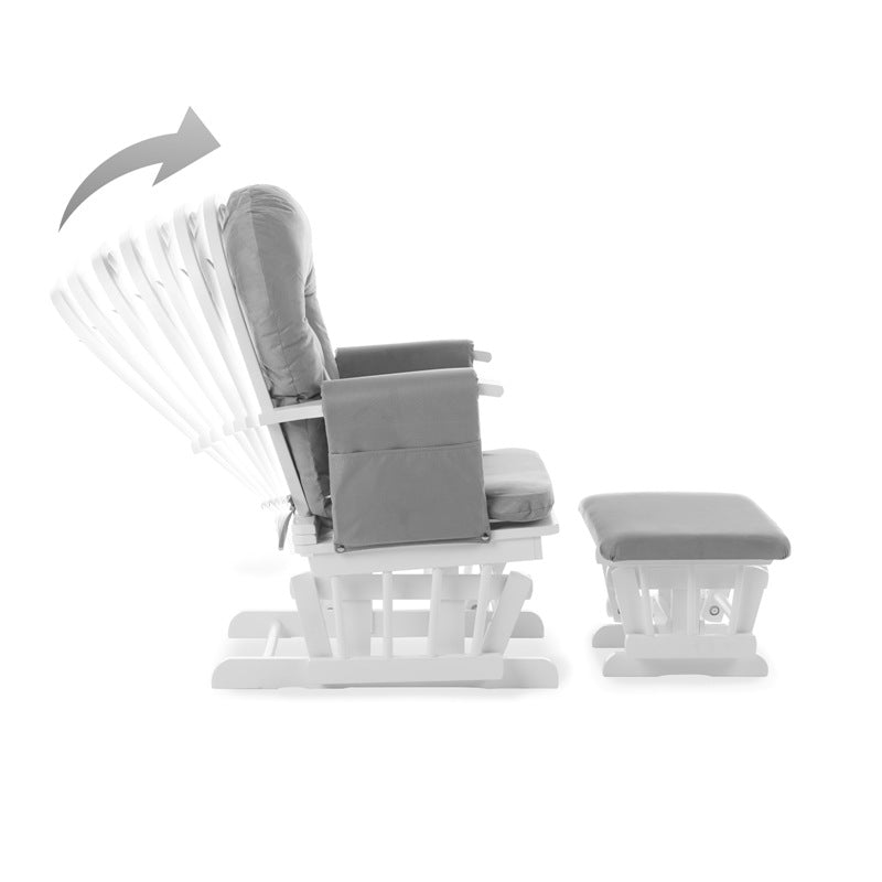 Reclining Glider Chair and Stool - White/Grey