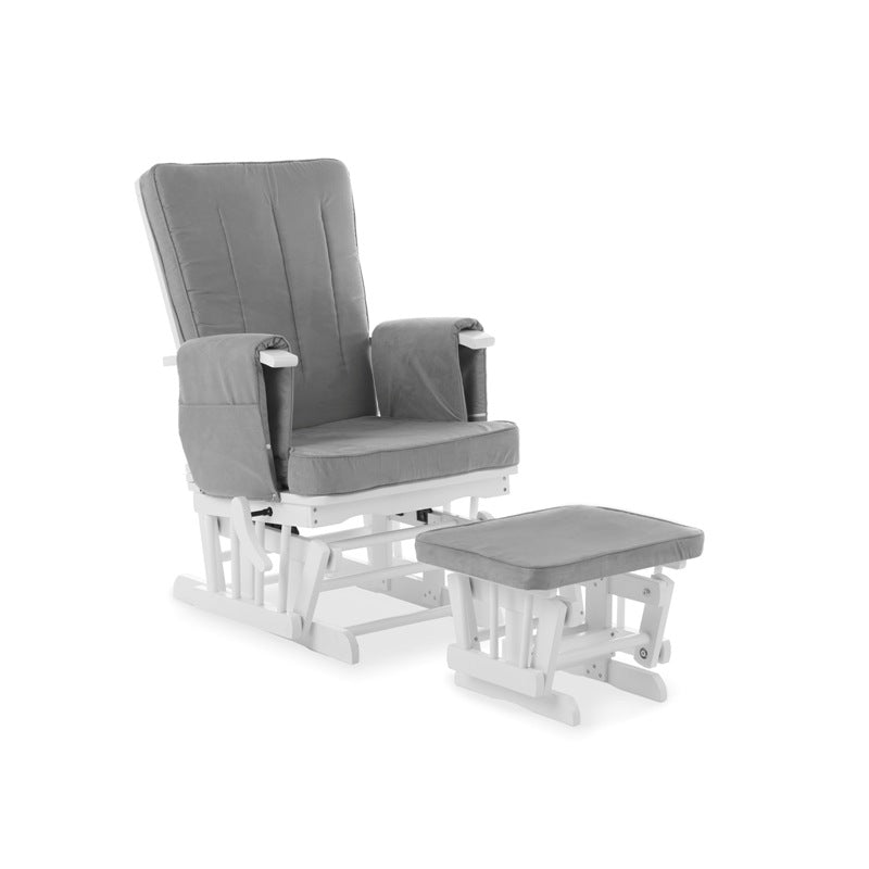 Deluxe Reclining Glider Chair and Stool - White/Grey