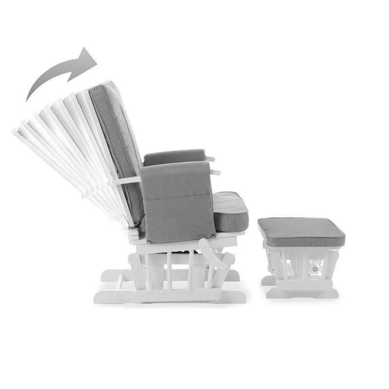 Deluxe Reclining Glider Chair and Stool - White/Grey