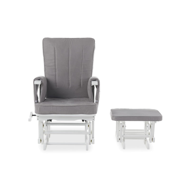 Deluxe Reclining Glider Chair and Stool - White/Grey