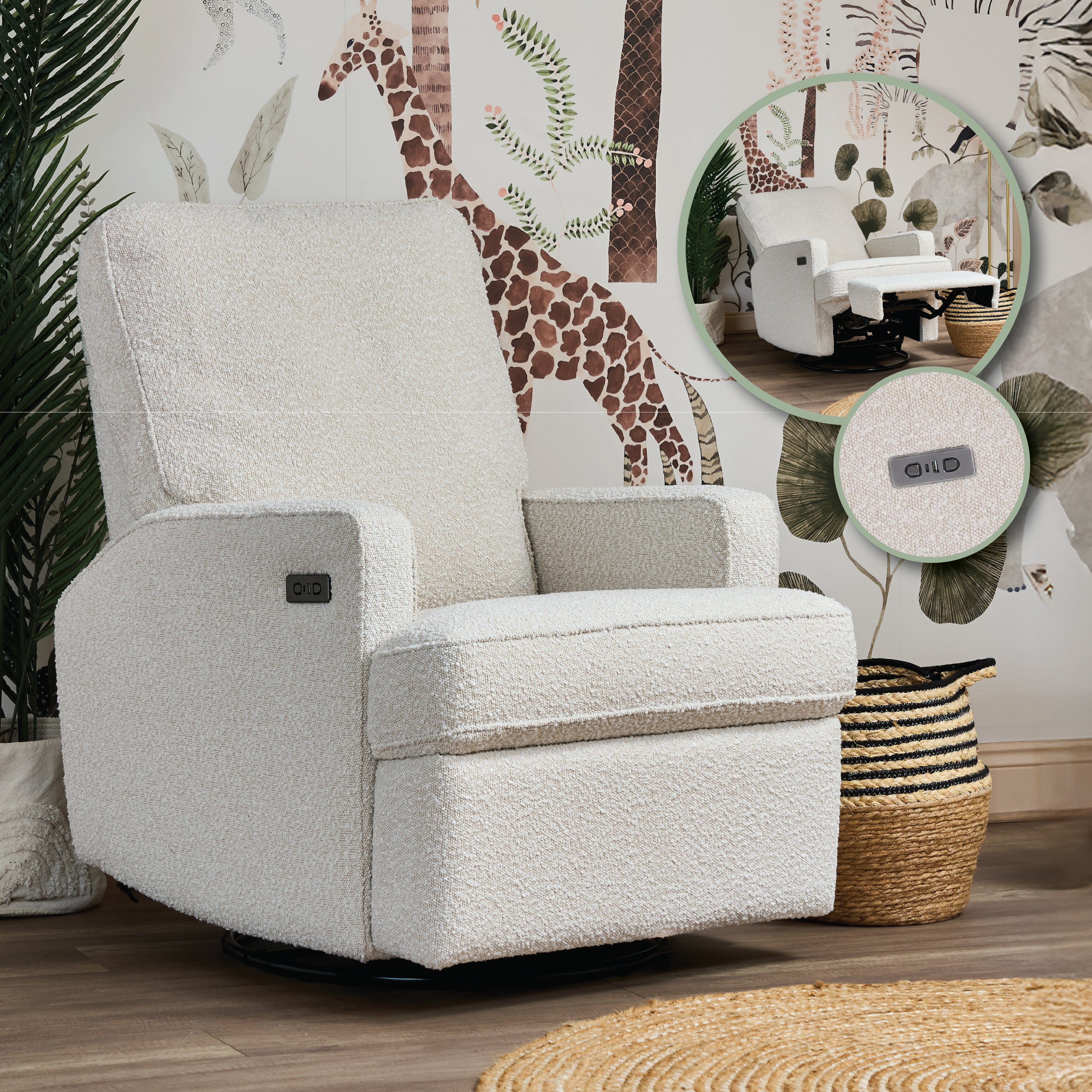 Madison Electric Swivel Glider Recliner Chair – Boucle Style