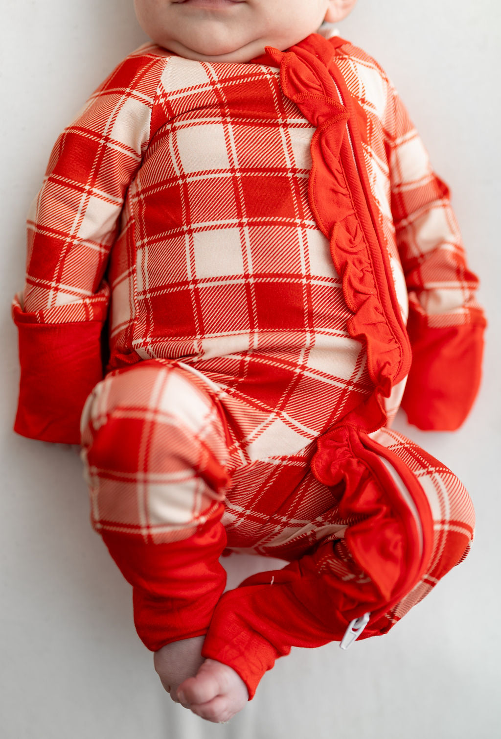 Red Plaid Zip Ruffle Sleepsuit