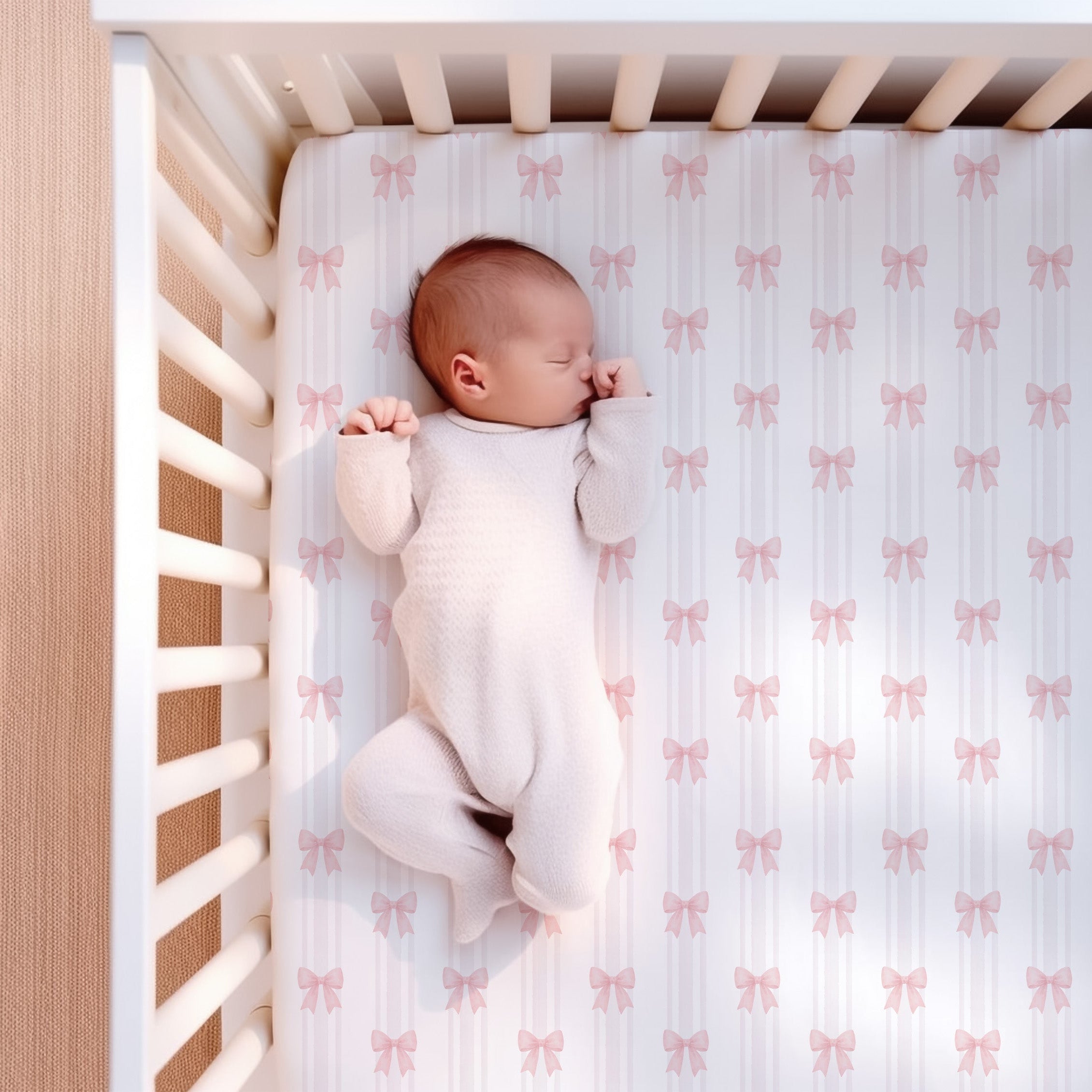 Supersoft Fitted Cot Sheet - Pink Bows