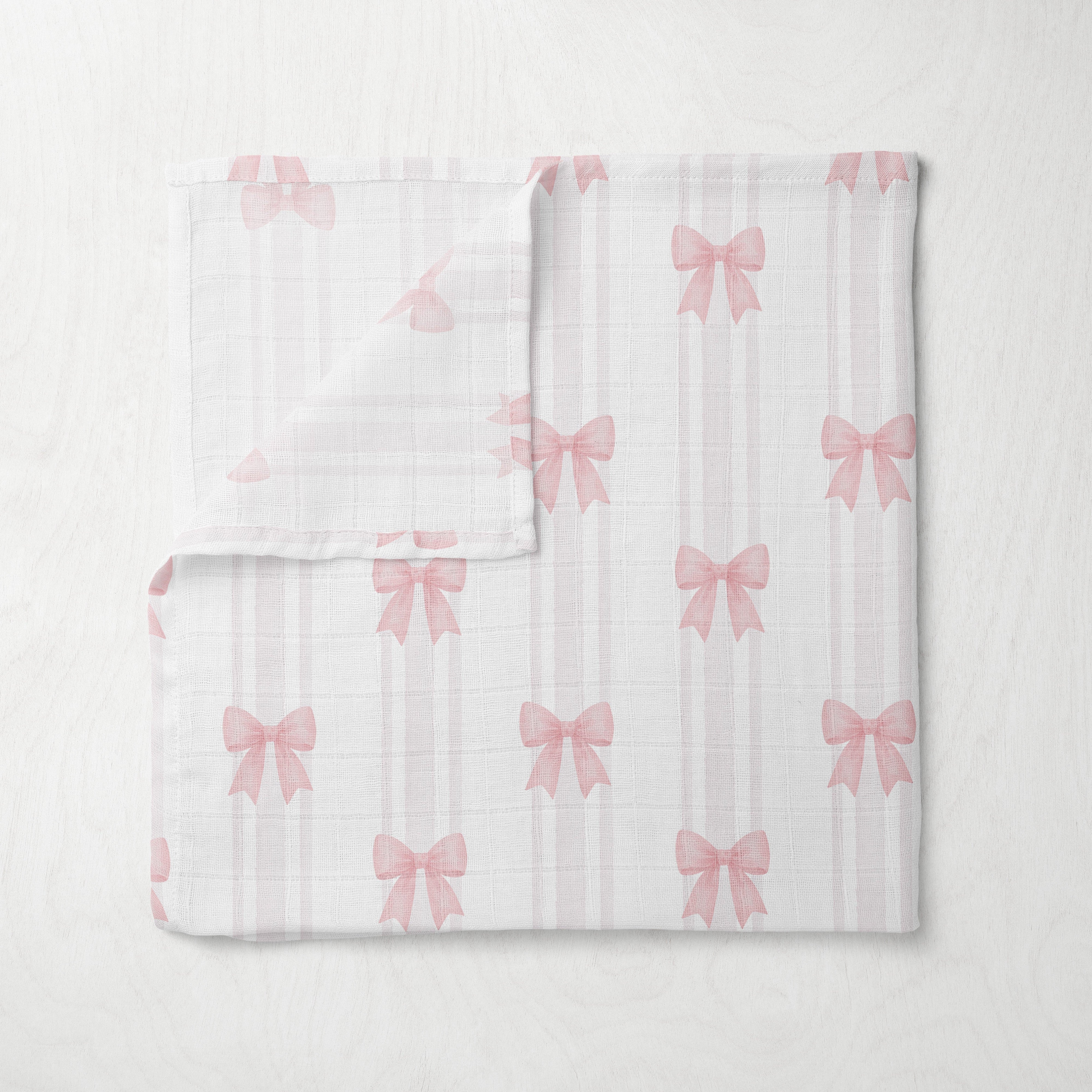 Bamboo Muslin Swaddle - Pink bows