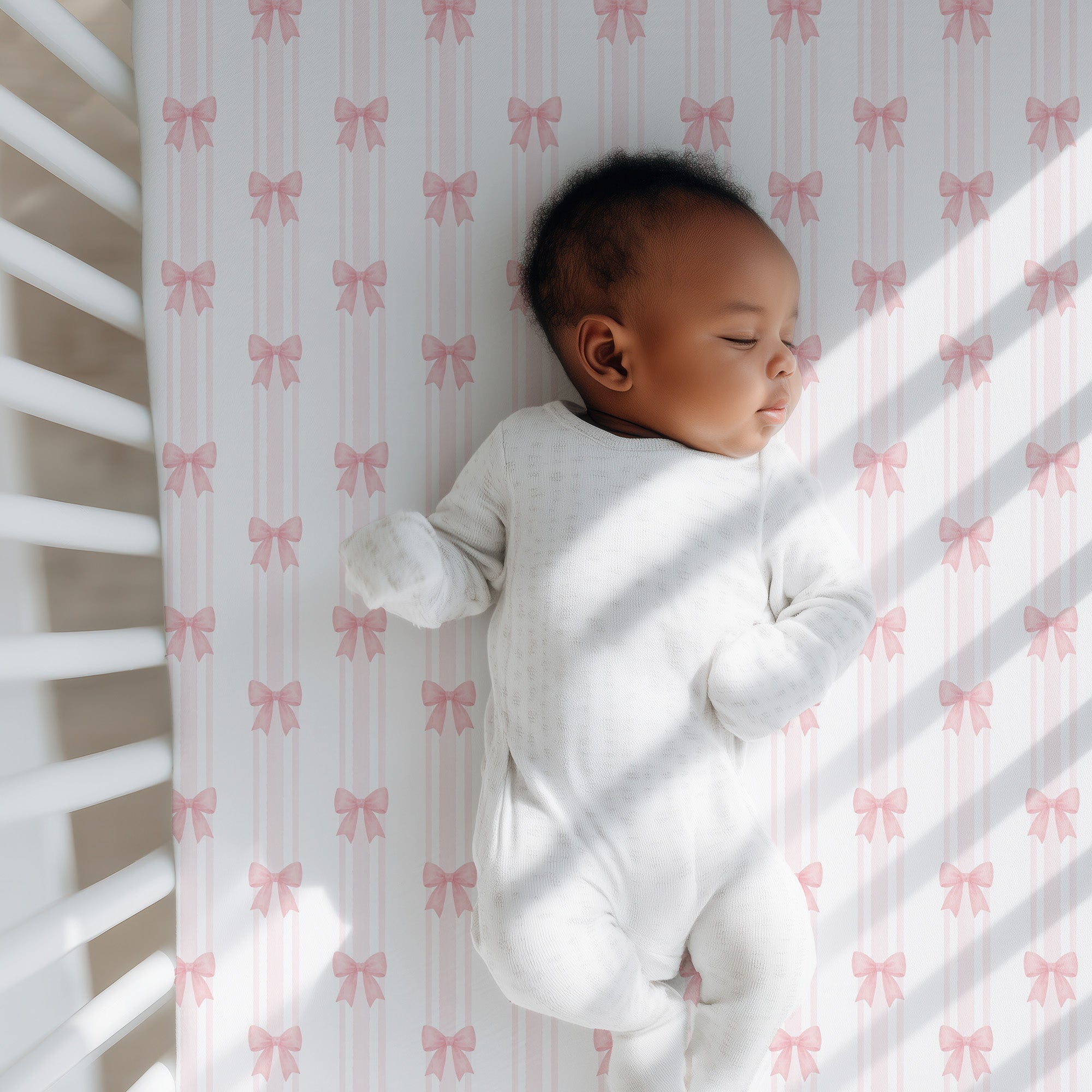 Supersoft Fitted Cot Sheet - Pink Bows