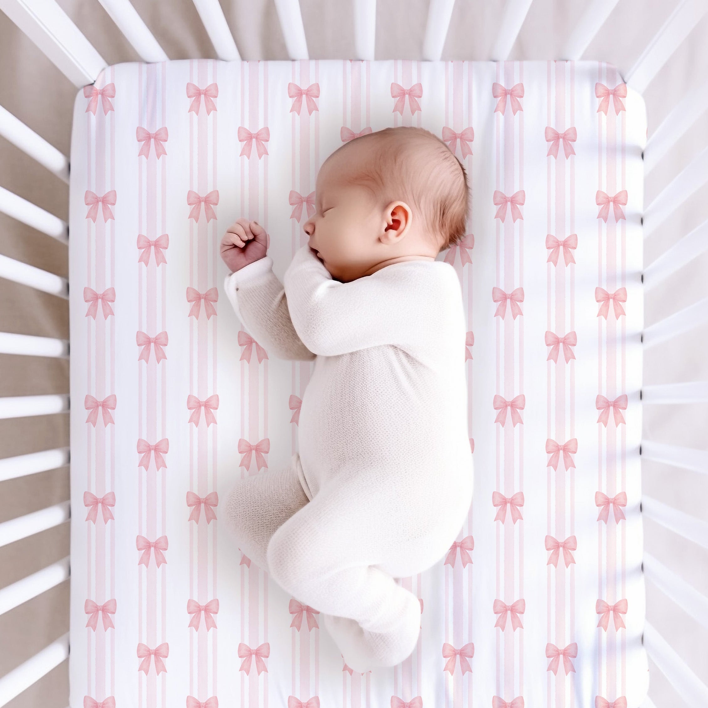 Supersoft Fitted Cot Sheet - Pink Bows