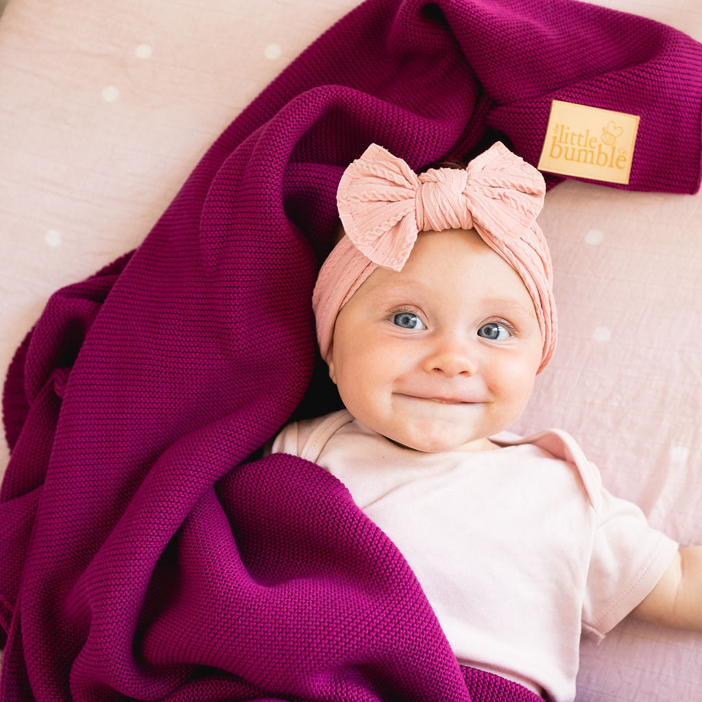 Luxury Knitted Blanket - Raspberry - The Little Bumble Co.