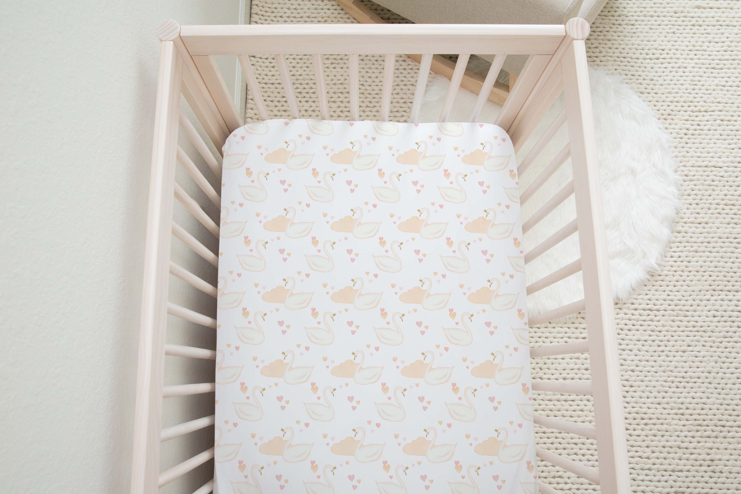 Fitted Muslin Cot Sheet - Swan Princess - The Little Bumble Co.