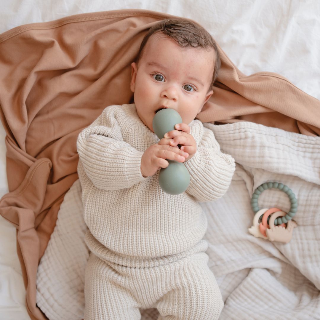 Mushie Silicone Baby Rattle - Dried Thyme