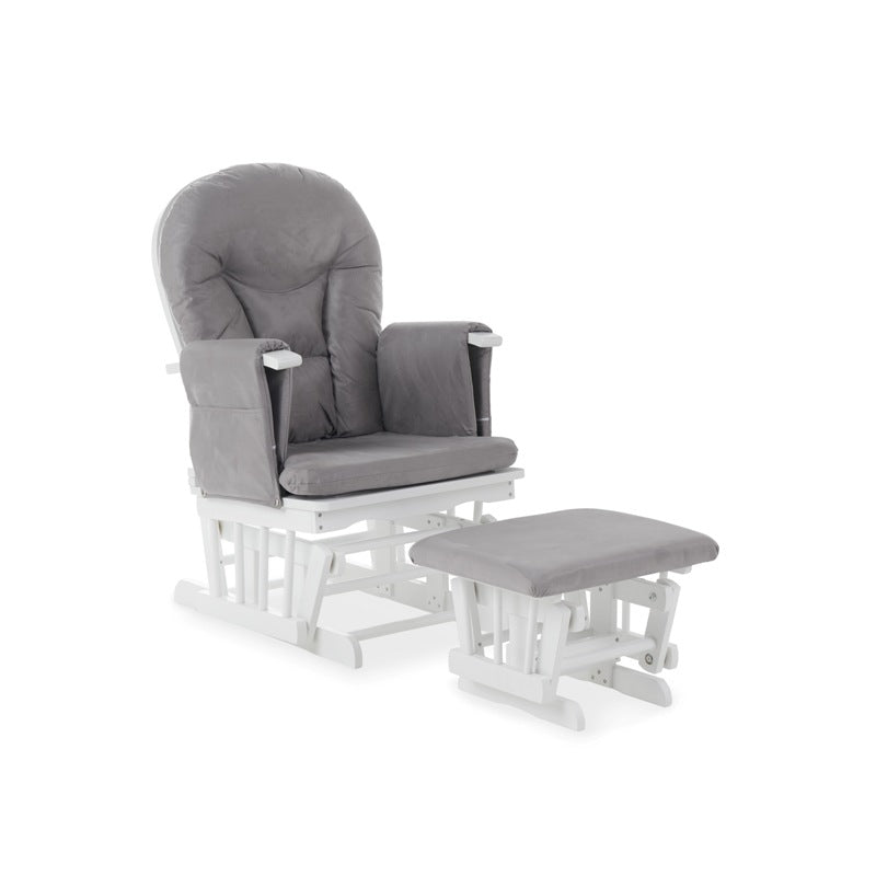 Reclining Glider Chair and Stool - White/Grey