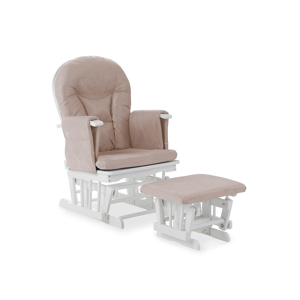 Reclining Glider Chair and Stool - White/Sand