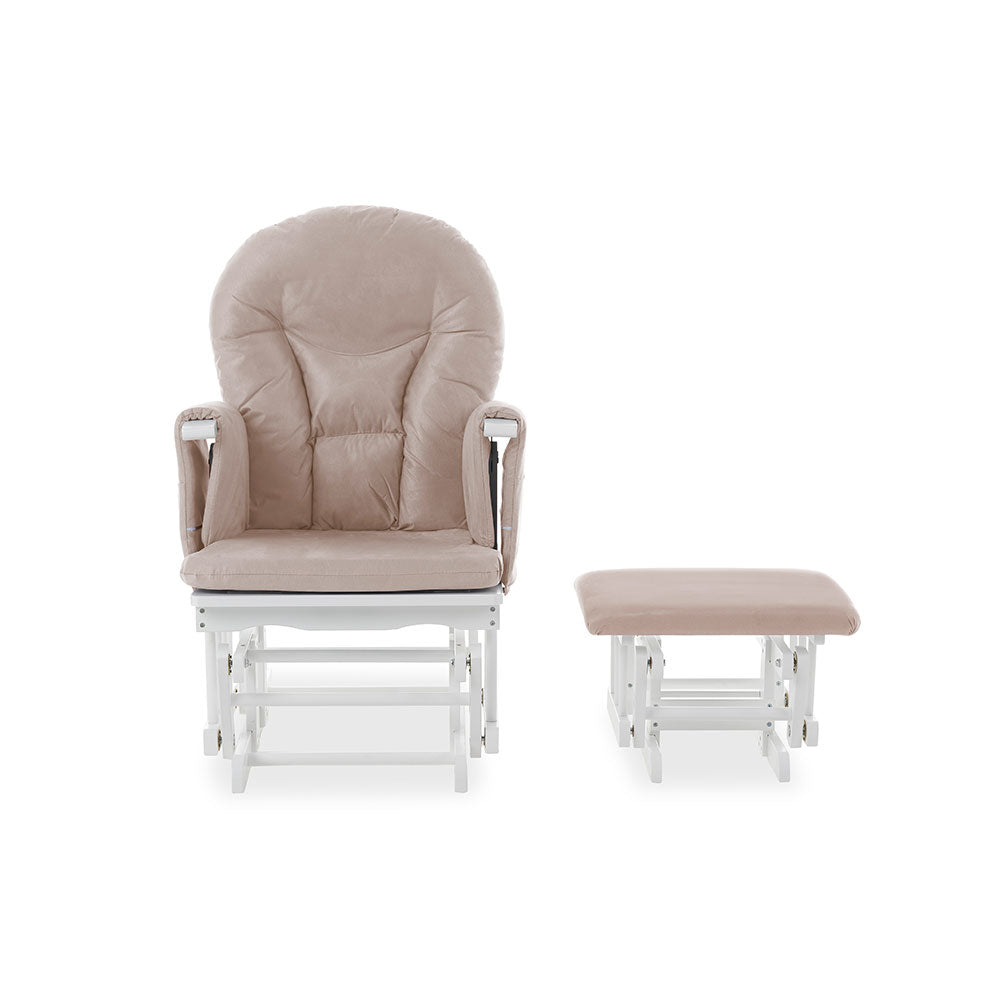 Reclining Glider Chair and Stool - White/Sand