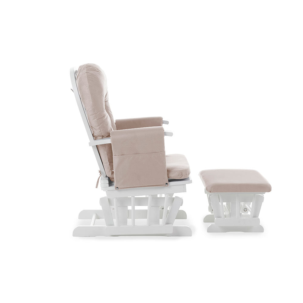 Reclining Glider Chair and Stool - White/Sand