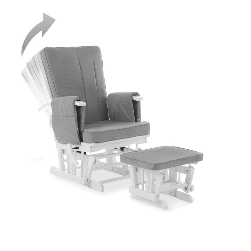 Deluxe Reclining Glider Chair and Stool - White/Grey