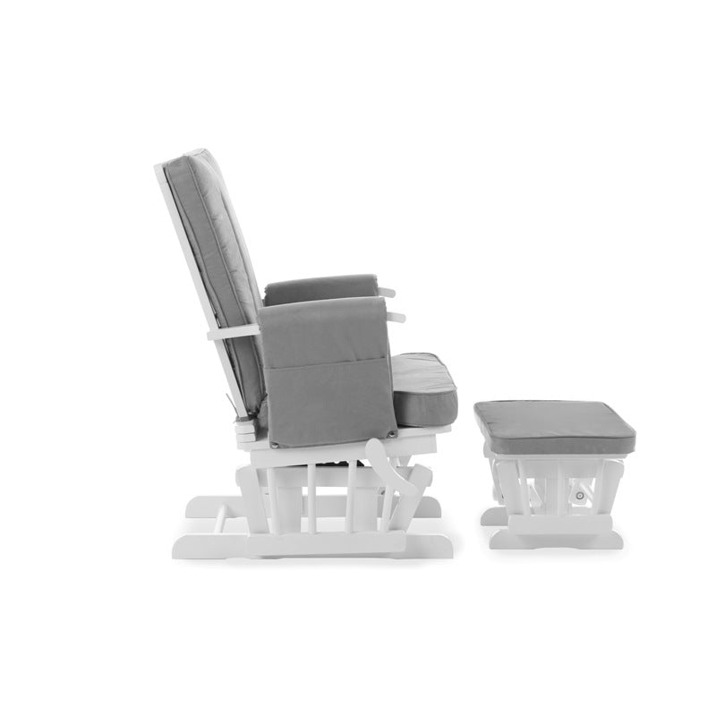 Deluxe Reclining Glider Chair and Stool - White/Grey
