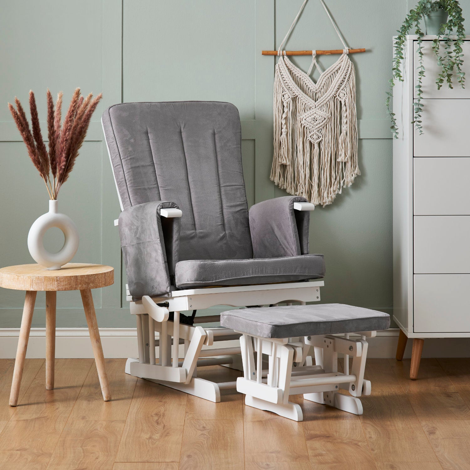 Deluxe Reclining Glider Chair and Stool - White/Grey