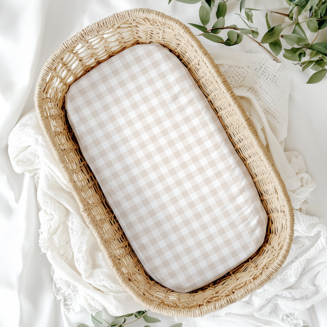 Supersoft Fitted Bedside Crib Sheet - Beige Gingham