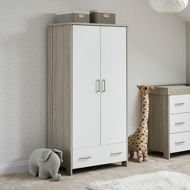 Nika Double Wardrobe - Grey Wash with White