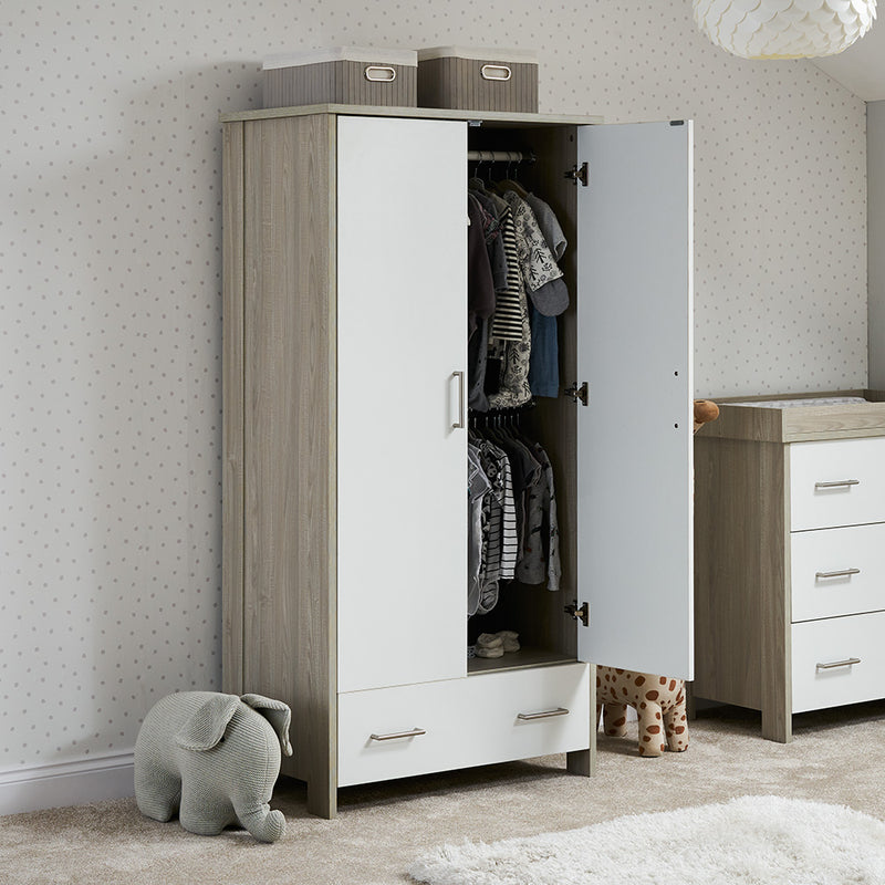 Nika Double Wardrobe - Grey Wash with White