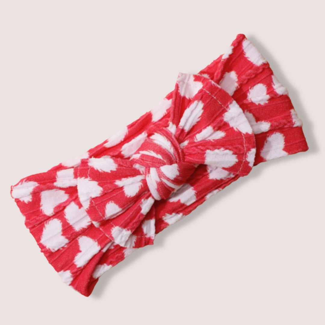 Bow Headband - Hearts (Red)