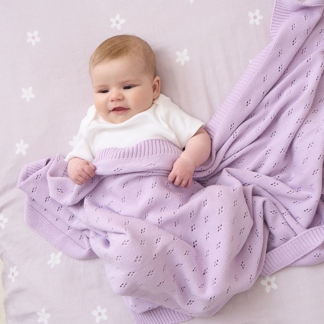 Luxury Knitted Blanket - Parma Violet Pointelle