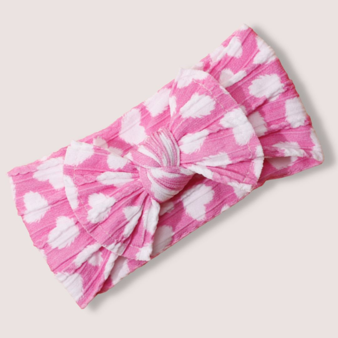 Bow Headband - Hearts (Pink)