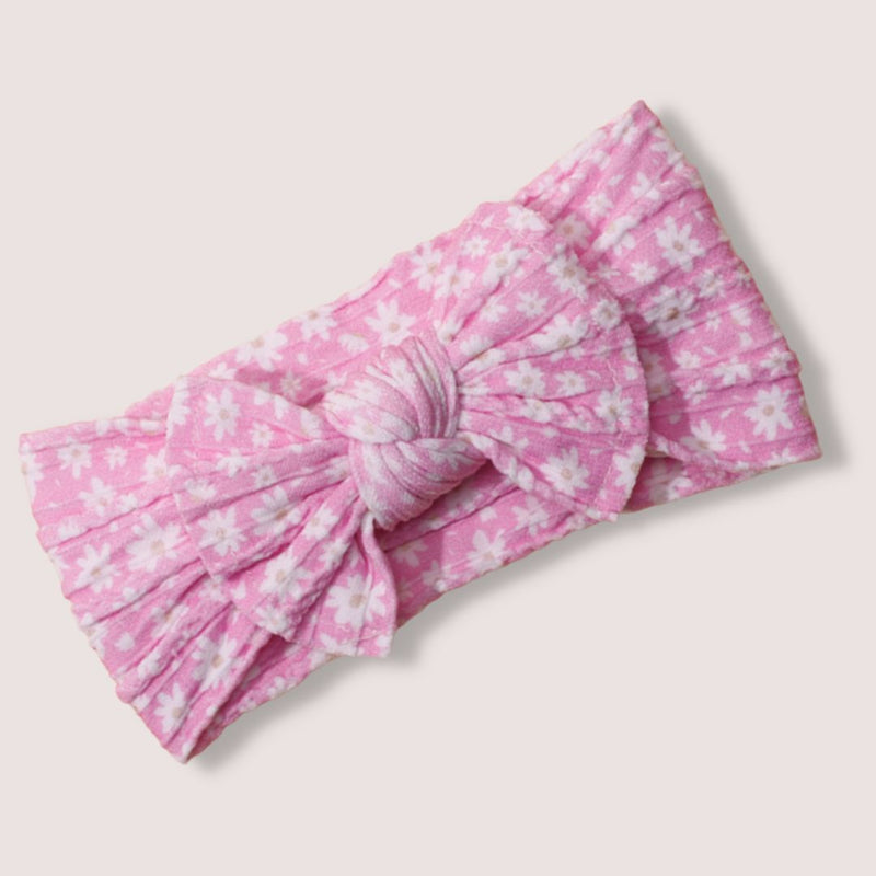 Bow Headband - Mini Daisies (Pink)