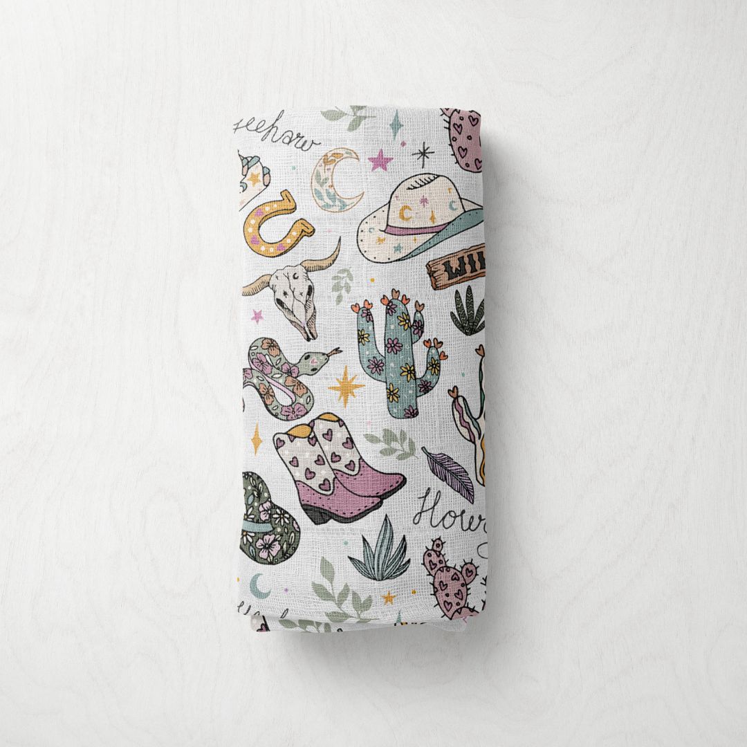 Bamboo Muslin Swaddle - Wild West Pink