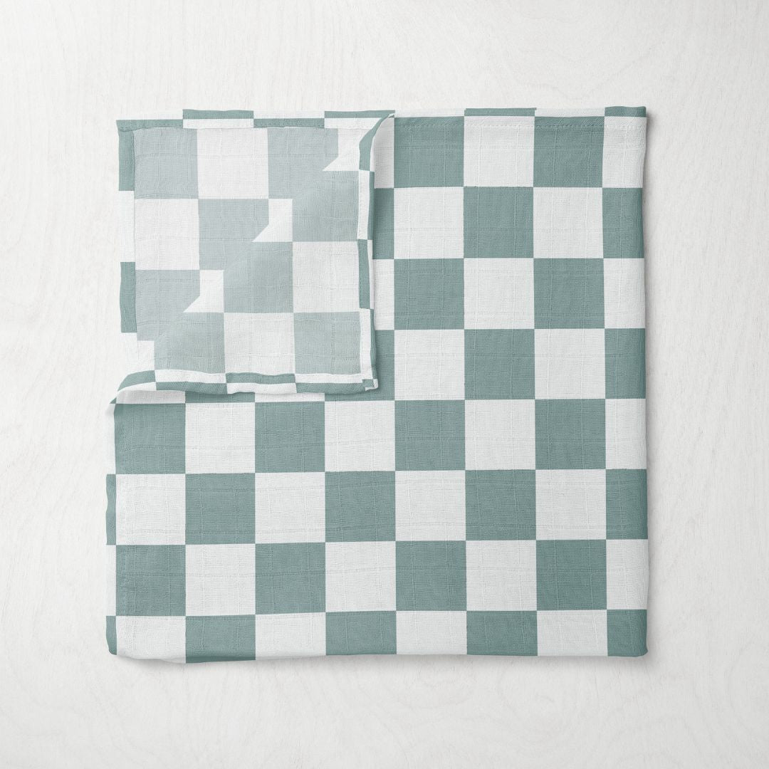 Bamboo Muslin Swaddle - Blue Check