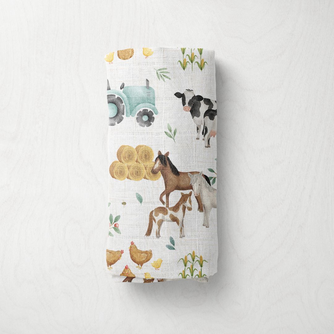 Bamboo Muslin Swaddle - Farm Yard