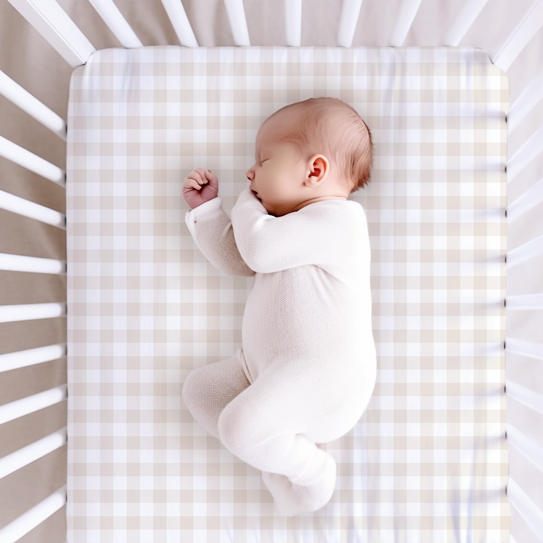 Supersoft Fitted Cot Sheet - Beige Gingham