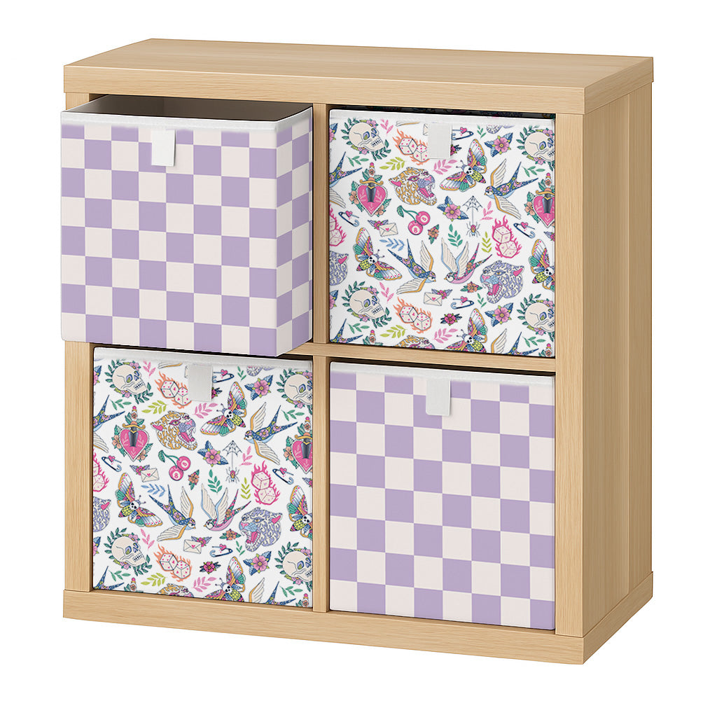 Cube Storage Box - Lilac Check