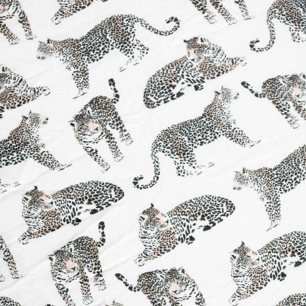 Fitted Muslin Cot Sheet - Neutral Leopard