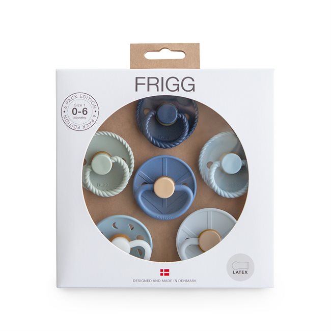 FRIGG 6-Pack Pacifiers - Round Latex - Endless Sea - Size 1