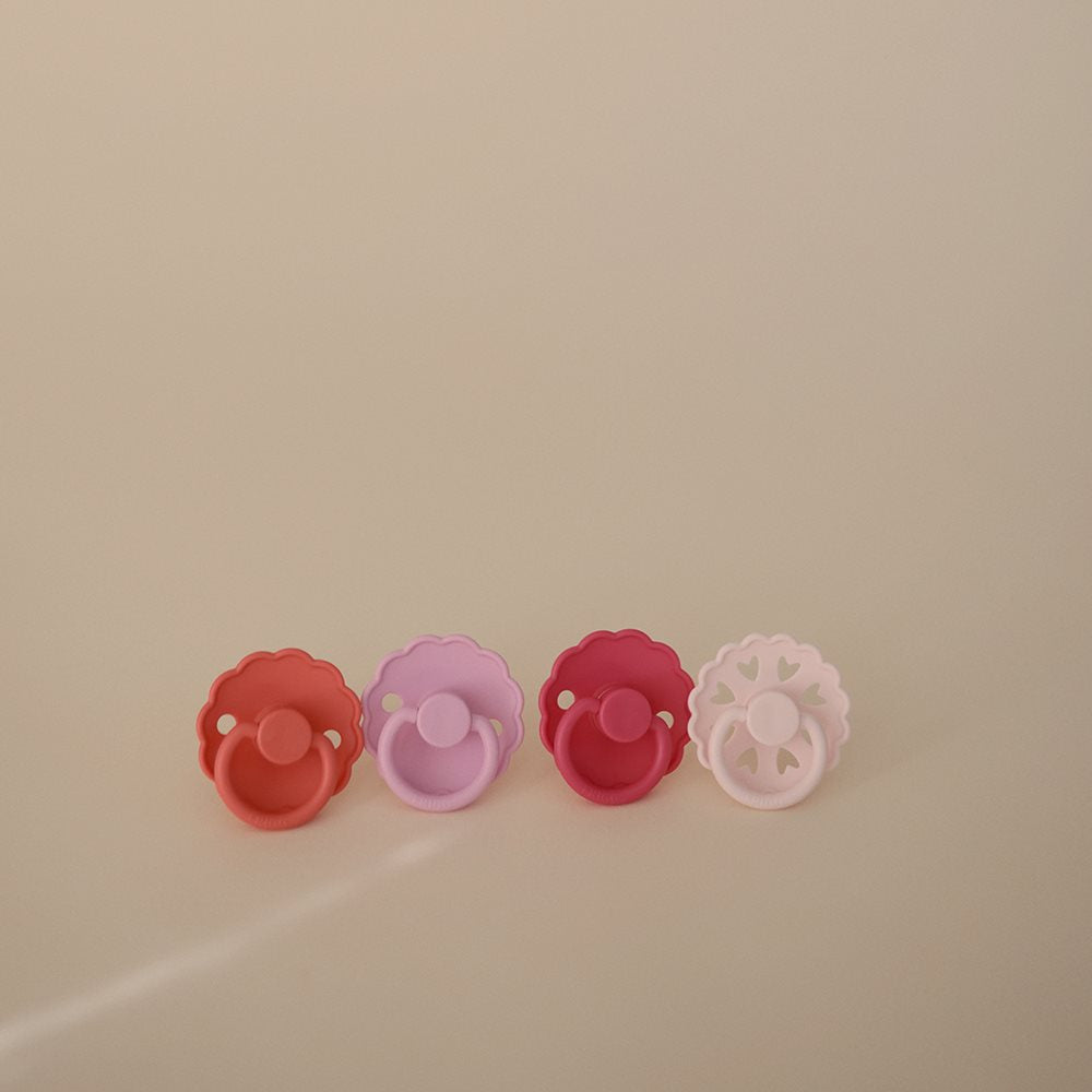 FRIGG 4-Pack Pacifiers - Round Latex - Rosy Romance - Size 1