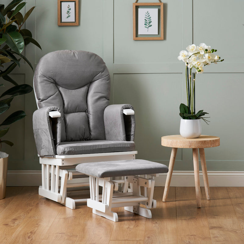 Reclining Glider Chair and Stool - White/Grey