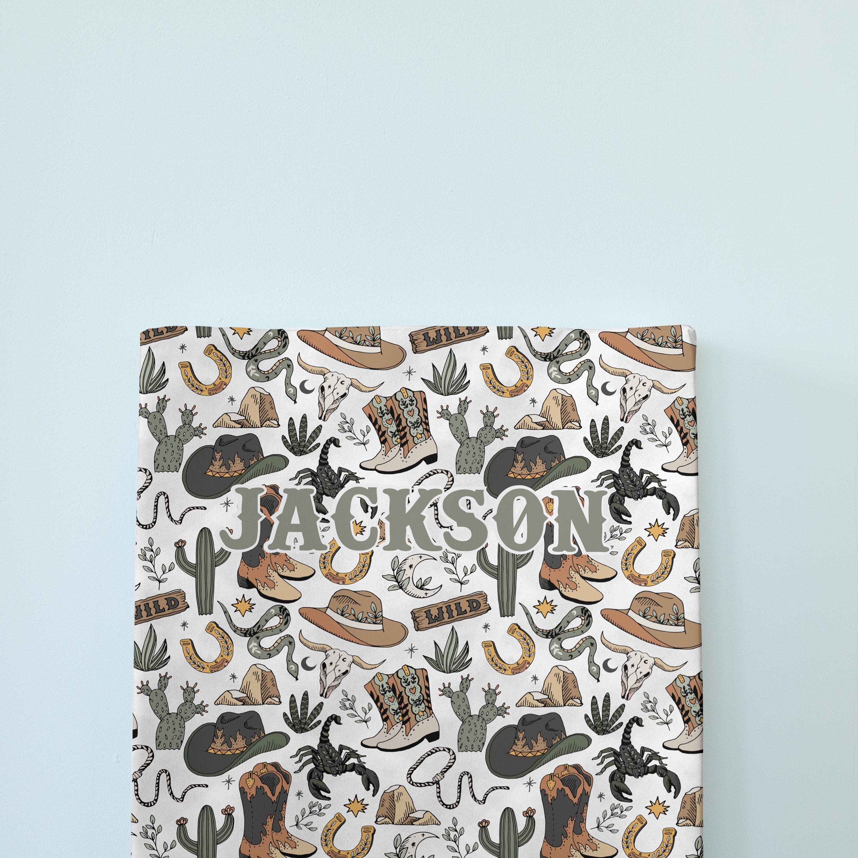 Personalised Wedge Changing Mat - Wild West Green