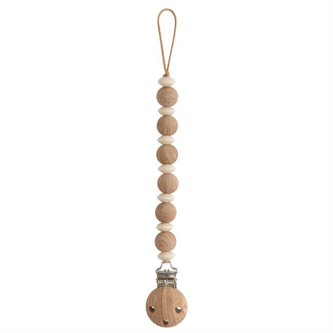 Mushie Silicone Dummy Clip - Luna Faux Wood