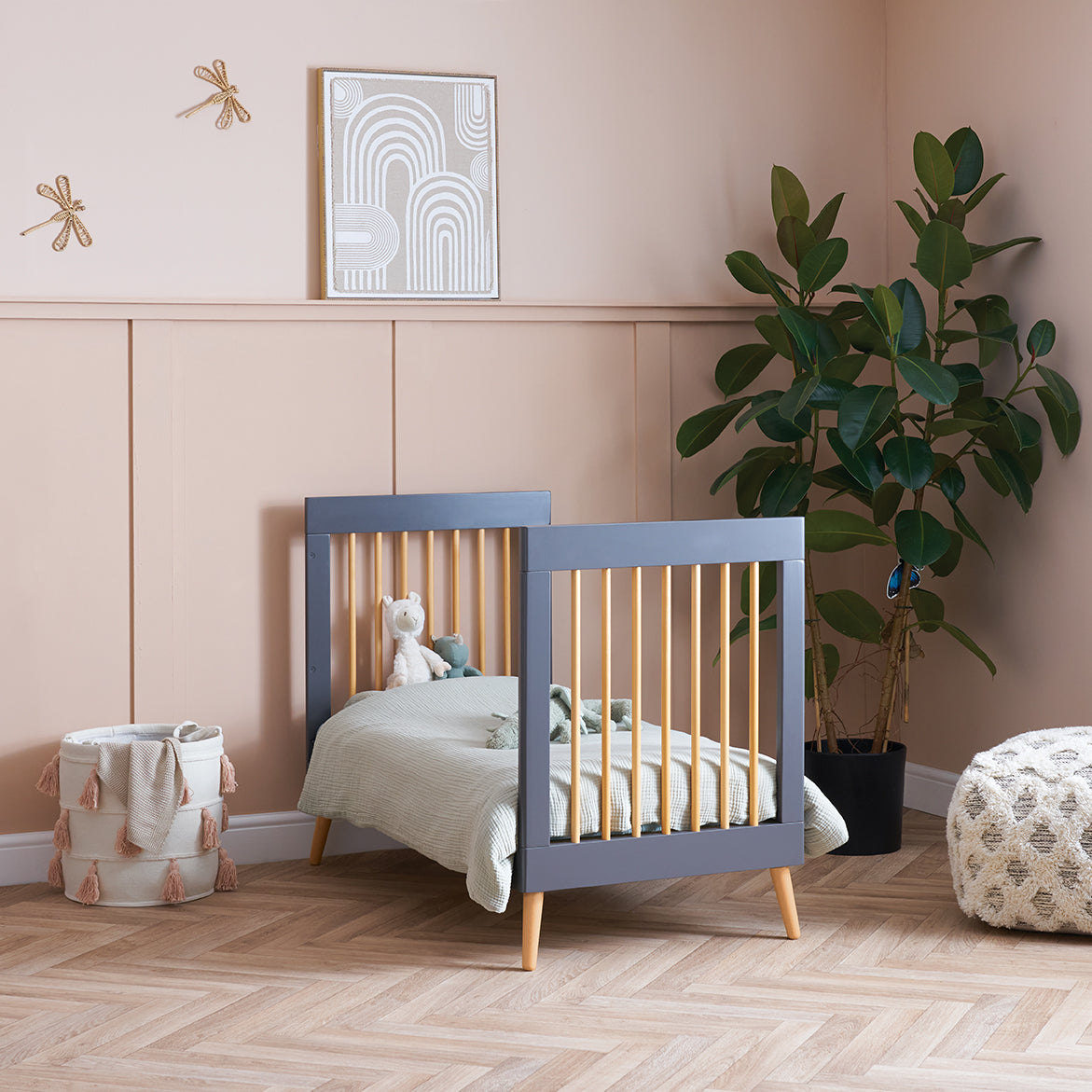 Maya Mini Cot Bed - Slate with Natural