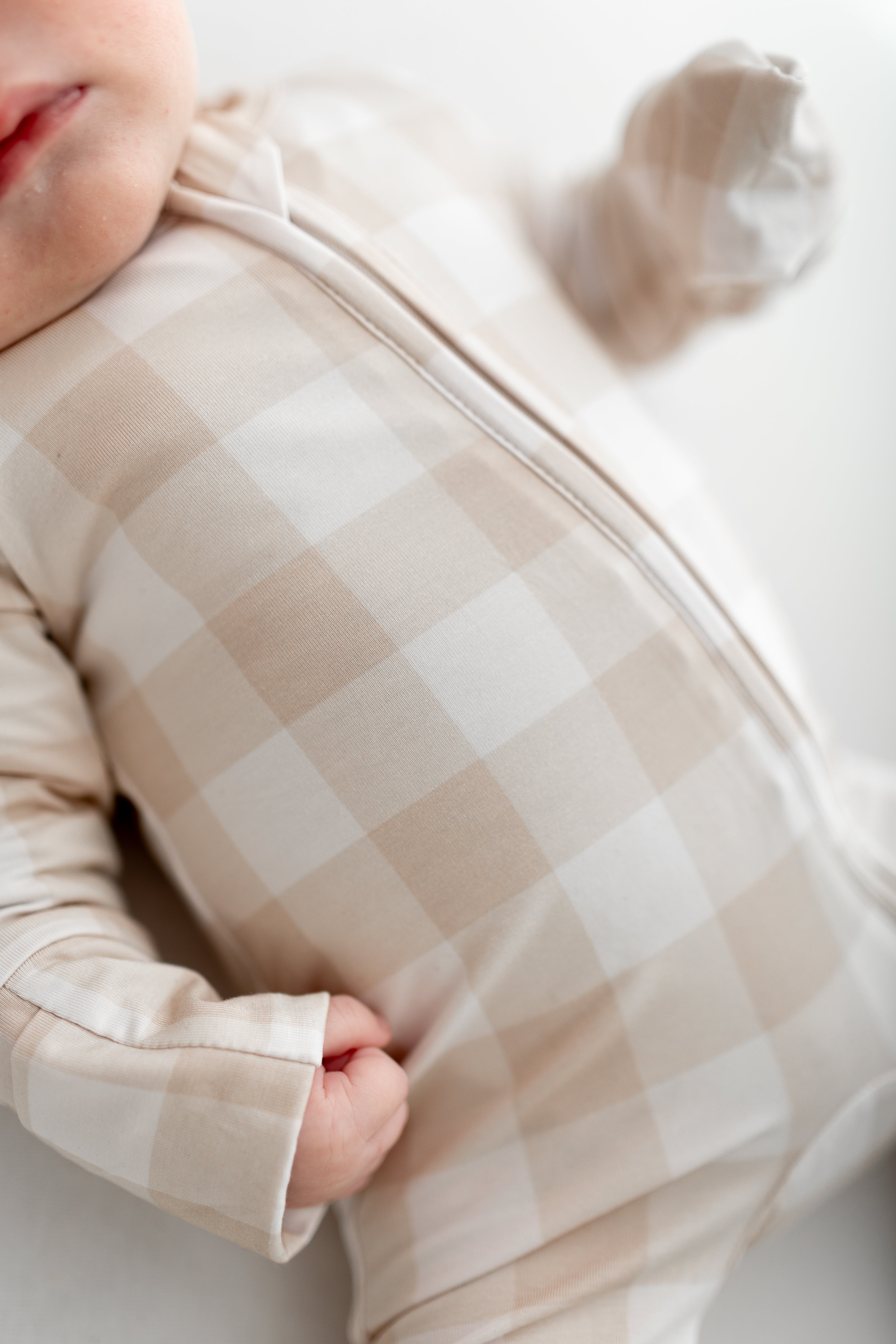 Beige Gingham 2 Way Zip Sleepsuit