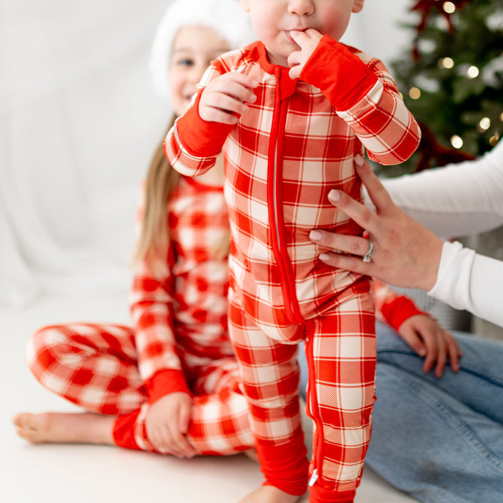 Red Plaid Zip Sleepsuit
