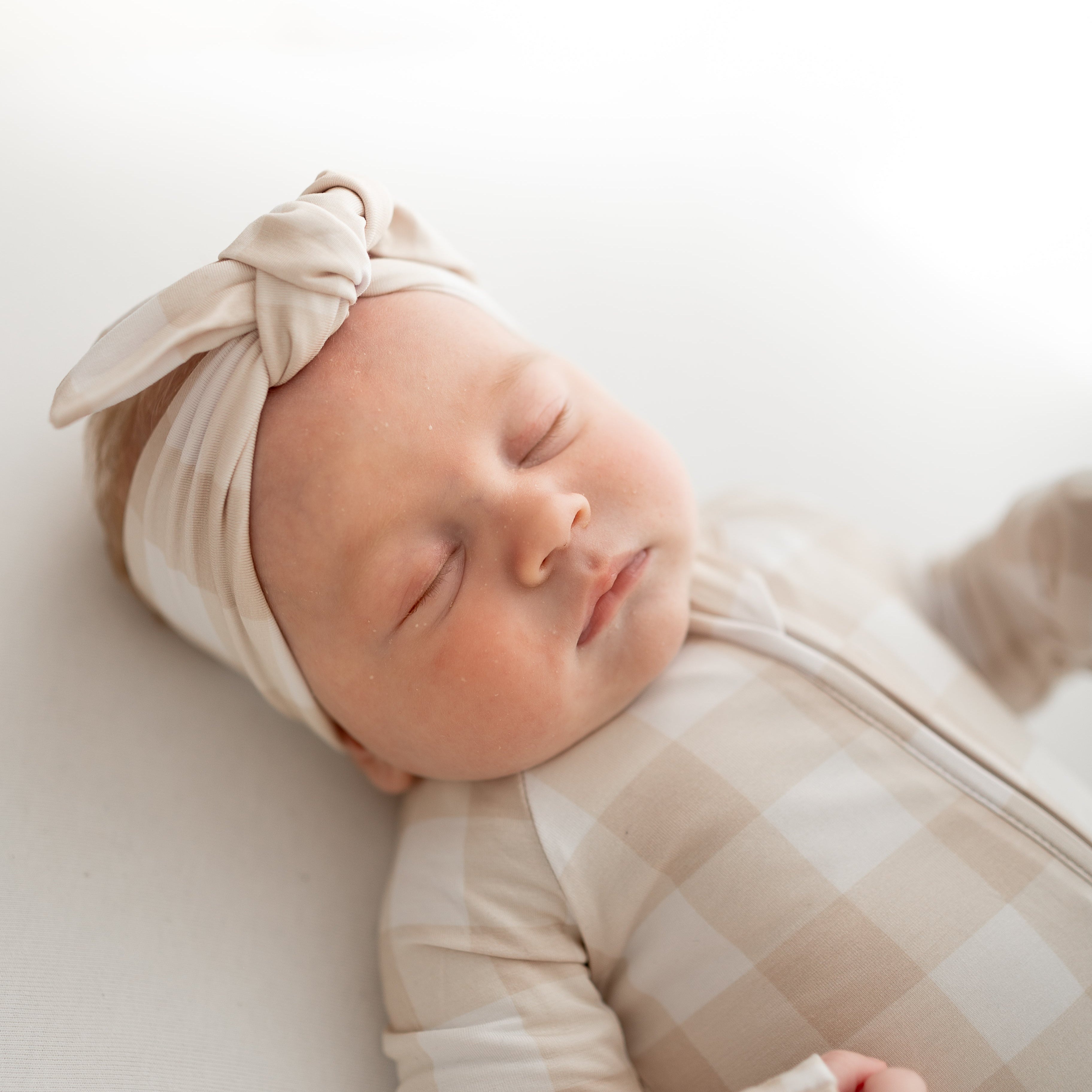 Beige Gingham Bow Headband