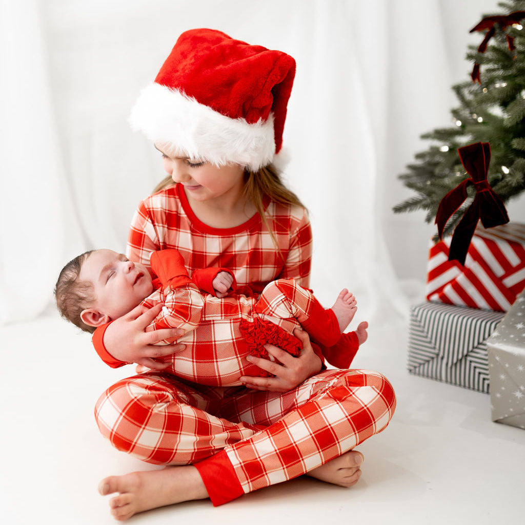 Red Plaid Zip Ruffle Sleepsuit