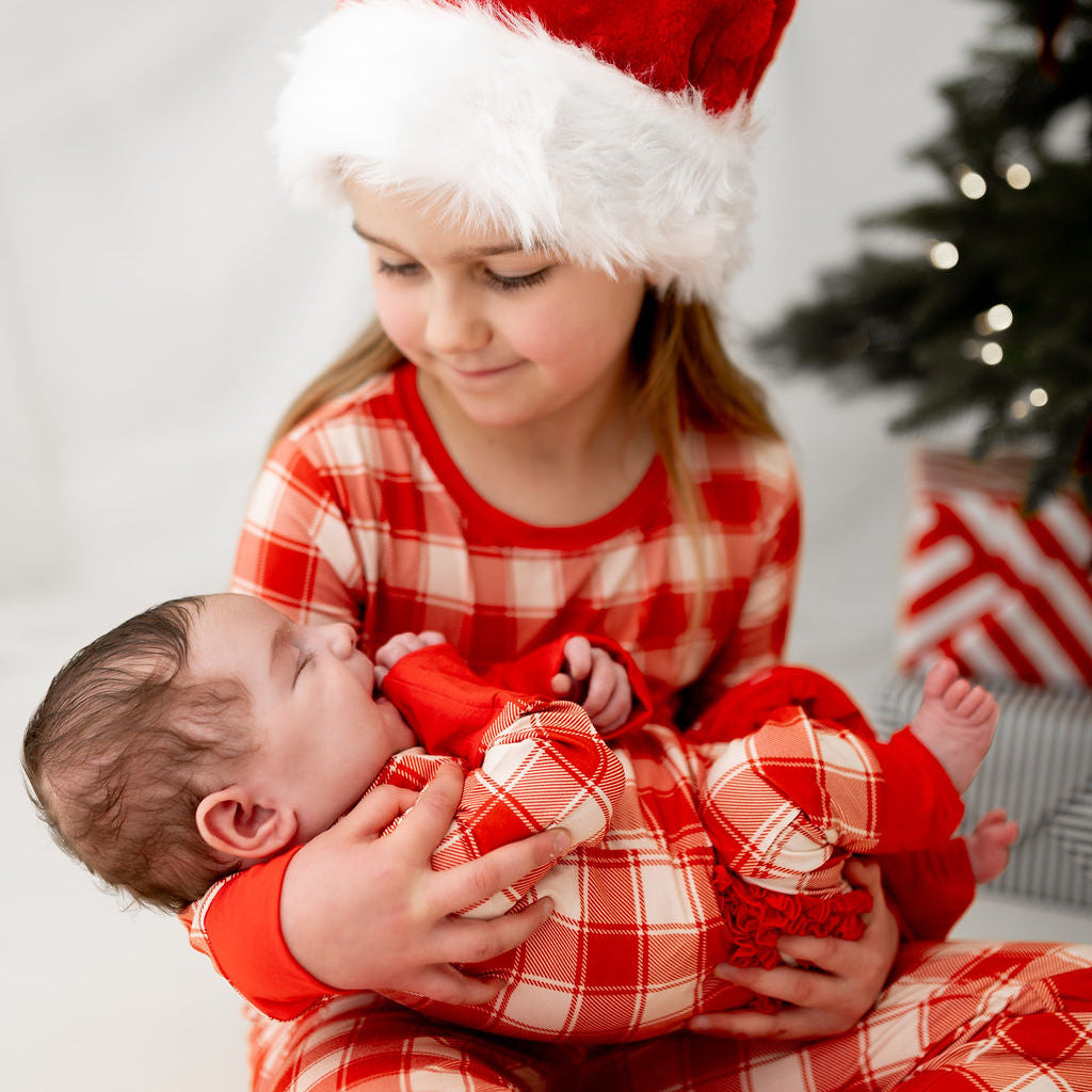 Red Plaid Zip Ruffle Sleepsuit