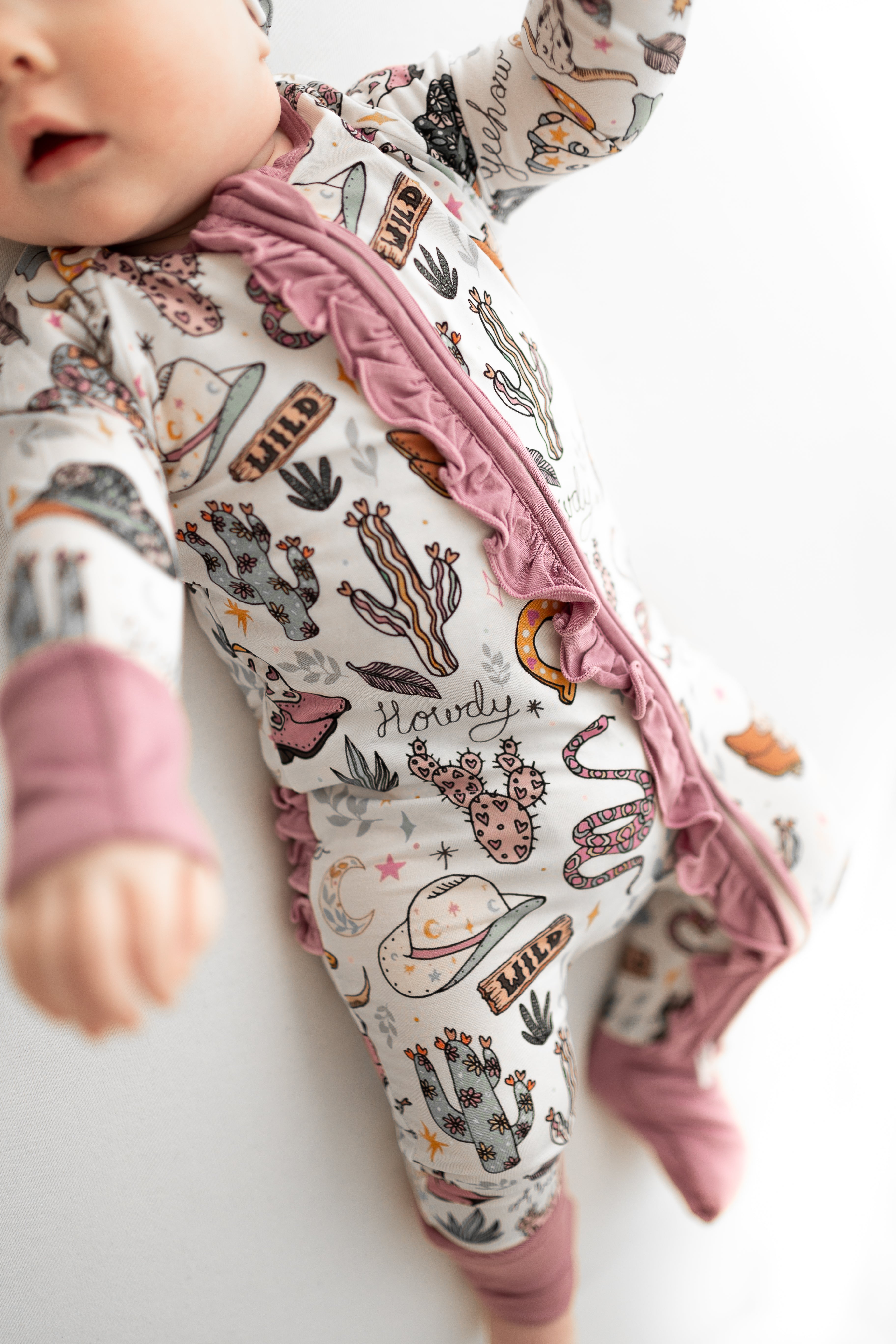 Wild West Pink 2 Way Zip Ruffle Sleepsuit