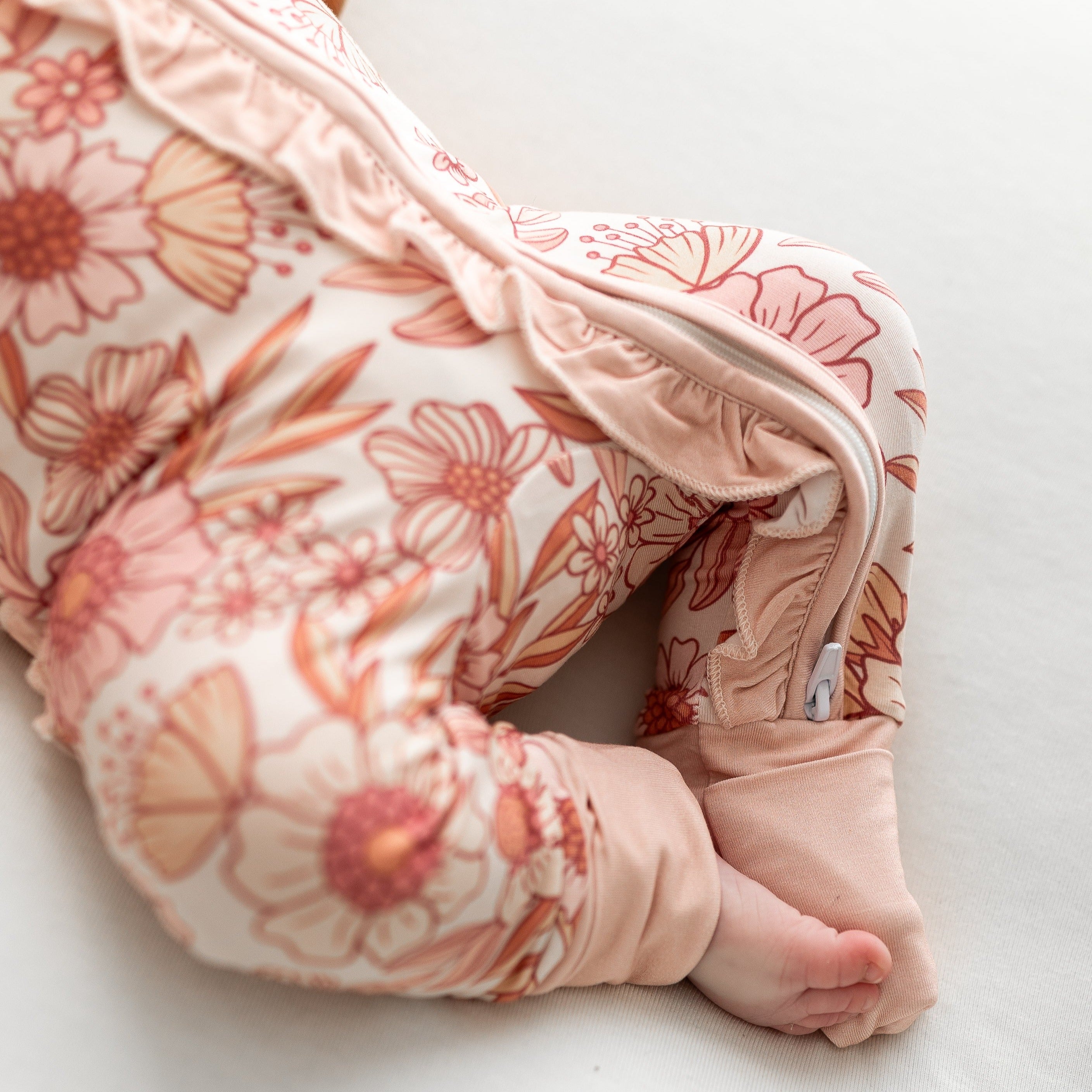 Retro Floral 2 Way Zip Ruffle Sleepsuit