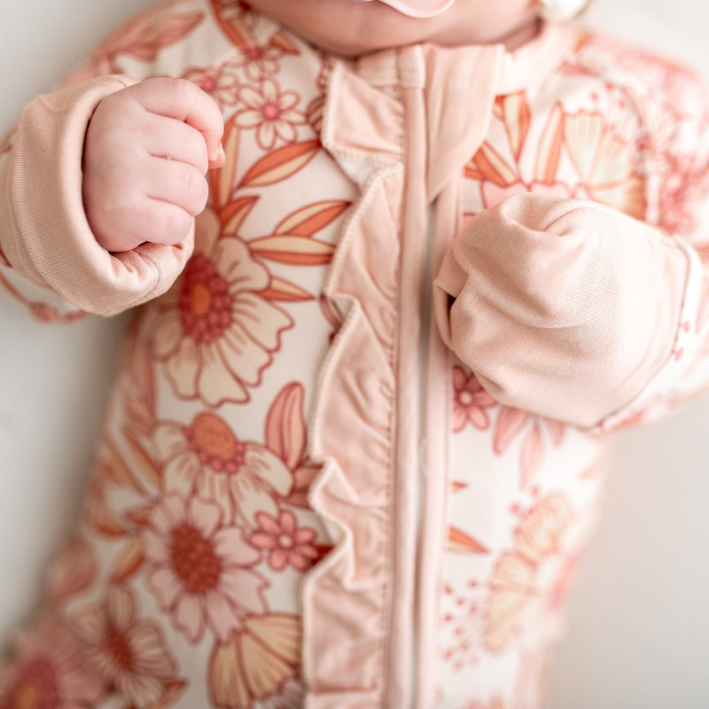 Retro Floral 2 Way Zip Ruffle Sleepsuit