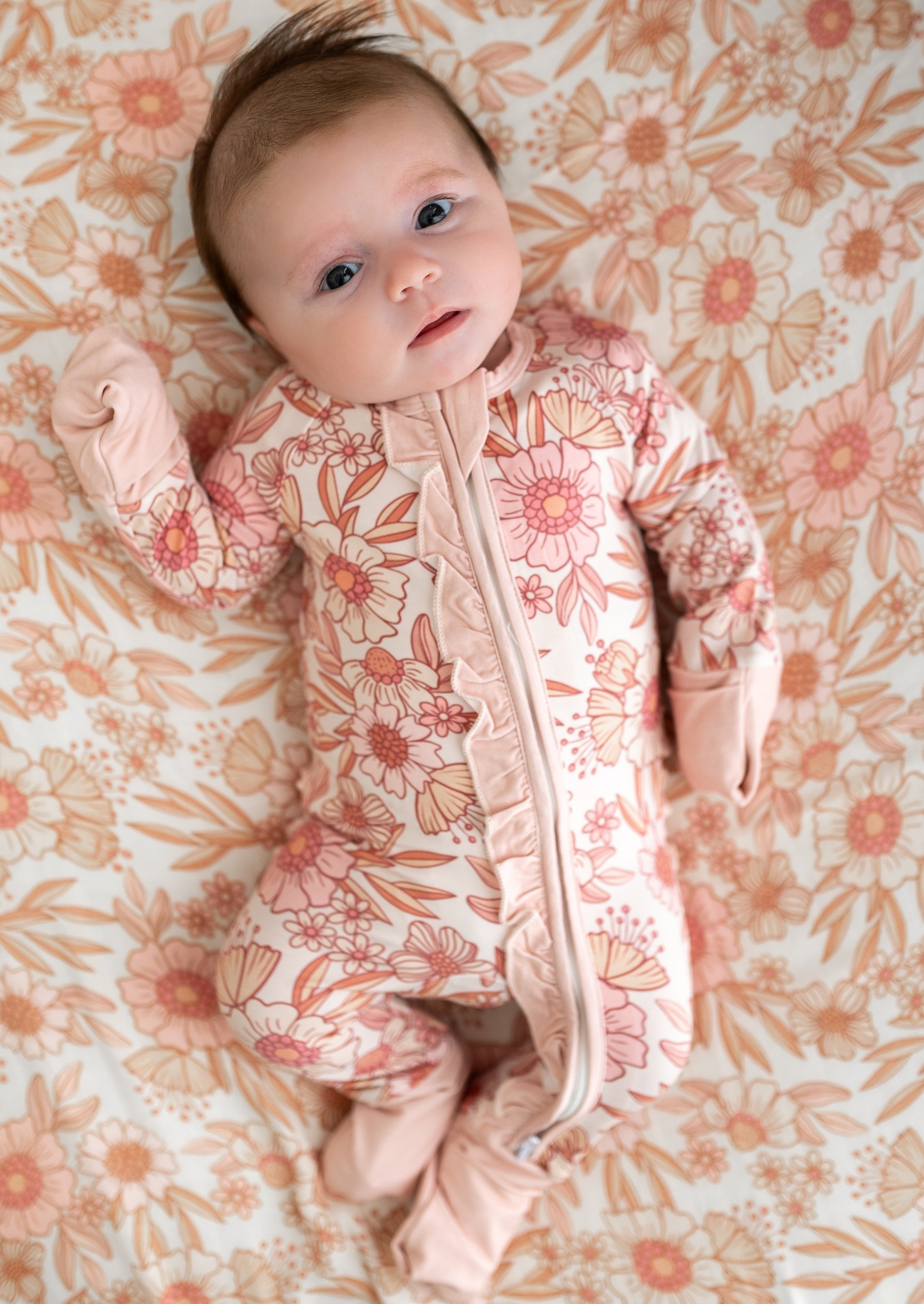 Retro Floral 2 Way Zip Ruffle Sleepsuit