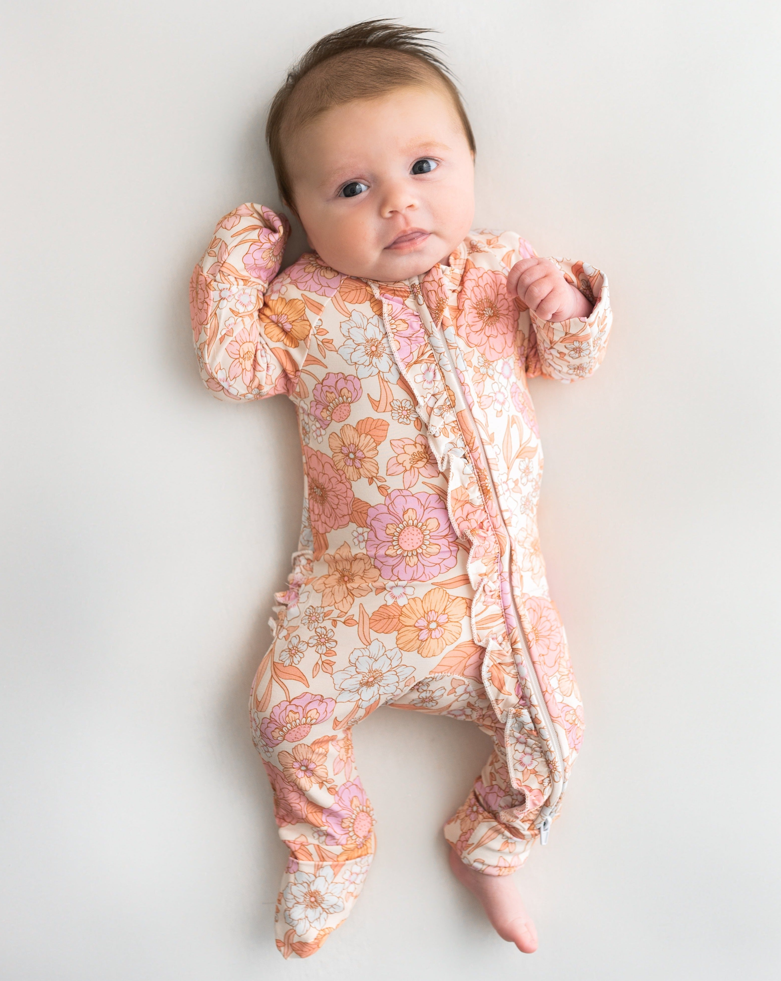 Pretty Floral 2 Way Zip Ruffle Sleepsuit