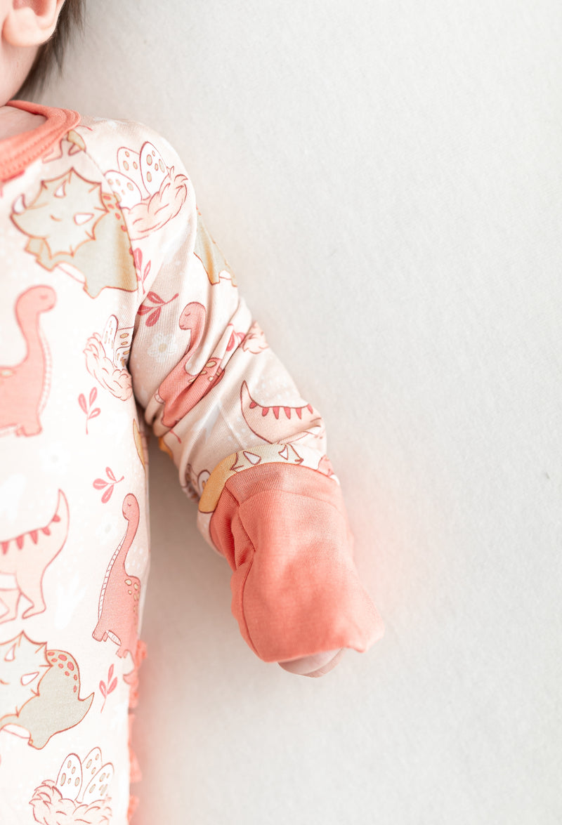 Pink Dinosaur 2 Way Zip Ruffle Sleepsuit